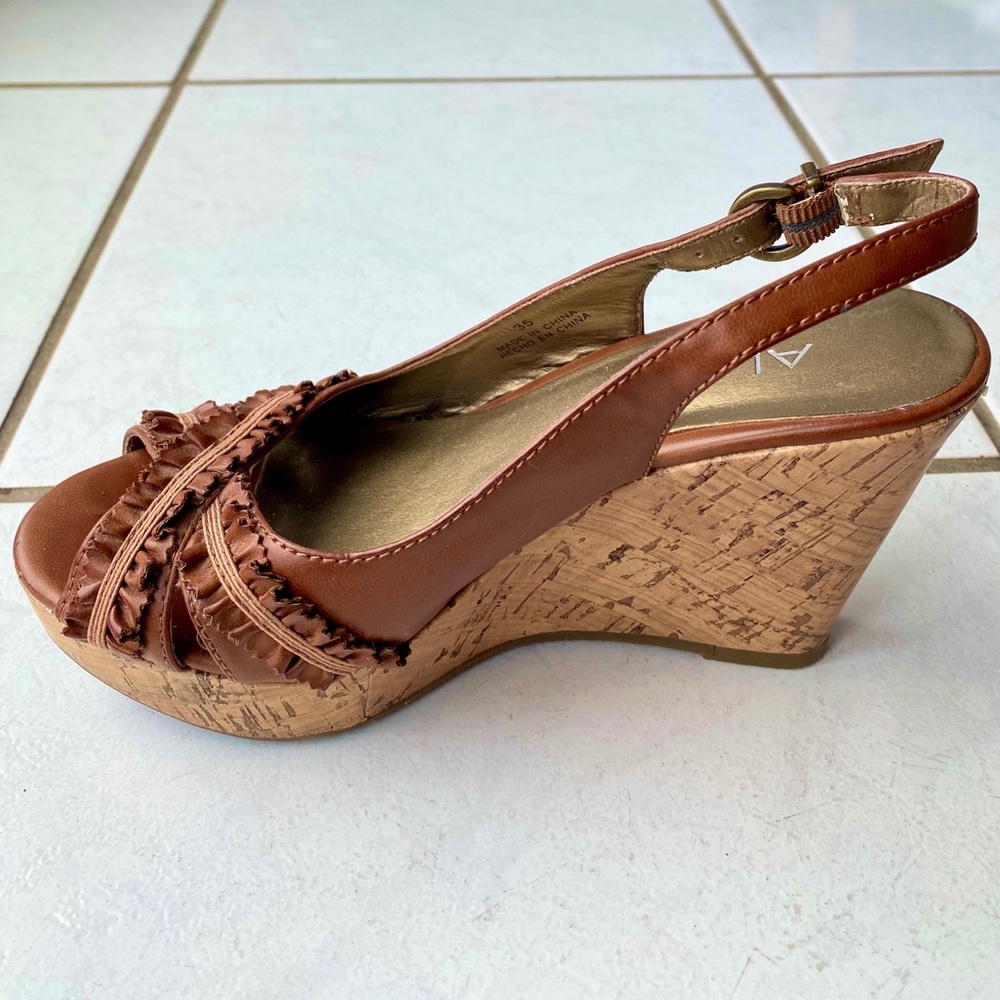 Aldo Brown Wedge Ruffle Sandals